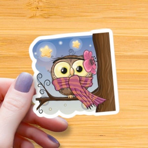 Little Owl Waterproof Glossy Sticker, Night Owl Sticker, Animal Decal, Bird Vinyl Stickers, Halloween Sticker, Owl Lover Gift, Gift for Kids