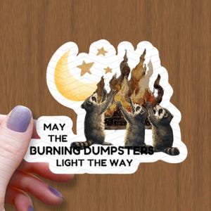 Dumpster Light the Way Raccoon Waterproof Glossy Sticker, Dumpster Fire Meme Vinyl Stickers, Trash Panda Decal, Funny Raccoon Gift, Witchy