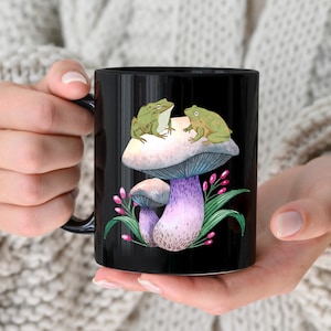 Mug grenouille, mug champignon, 11 oz 15 oz, tasse Cottagecore, tasse Goblincore, tasse à thé Light Academia, tasses Frogcore, tasse grenouille et champignons, tasse d’automne