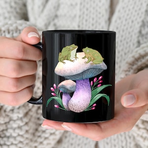 Frog Mug, Mushroom Mug, 11 oz 15 oz, Cottagecore Mug, Goblincore Cup, Light Academia Tea Mug, Frogcore Mugs, Frog and Mushroom Mug, Fall Mug