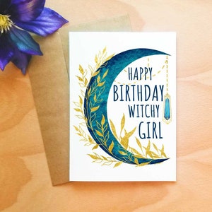 Alles Gute zum Geburtstag Witchy Mädchen Grußkarte, Witchy Geburtstagskarte, Hexe Geburtstagsgeschenk, Handgemachte Karte, Frau, Freundin, Mutter, Schwester, Tochter