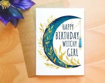 Handmade Witchy Birthday Card: Moon & Lantern