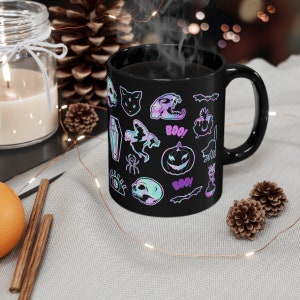 Iridescent Gothic Halloween Coffee Mug, 11oz 15 oz Pumpkin Mug, Witch Mug, Boo Coffee Cup, Black Cat Mug, Skull Mug, Bat Cup, Halloween Kids