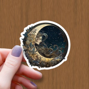 The Moon Goddess Waterproof Glossy Sticker, Witch Vinyl Sticker, Halloween Sticker, Moon Aesthetic Decal, Gothic Sticker, Witch Friend Gift