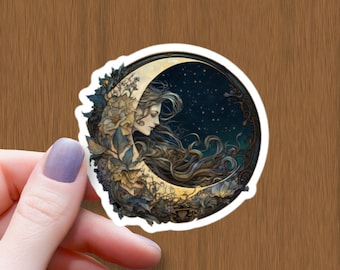Moon Goddess Glossy Sticker, Witch Decal, Gothic Moon Art