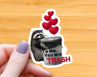 Trash Raccoon Waterproof Sticker: Heart Balloon Vinyl Decal