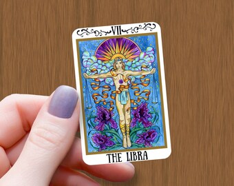 Libra Zodiac Tarot Card Sticker: Waterproof Glossy Vinyl Decal