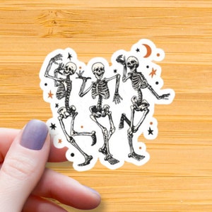 Dancing Skeletons Glossy Sticker, Skeleton Sticker, Halloween Sticker, Spooky Sticker, Skull Drawing, Creepy Sticker, Vintage Sticker, Scary