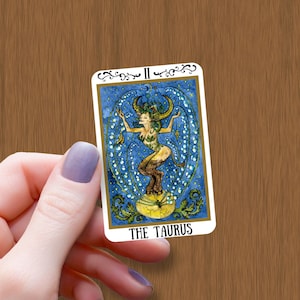 La pegatina impermeable de la carta del tarot del zodiaco de Tauro, las pegatinas de vinilo del Horóscopo Tarot, la calcomanía de la carta del Tarot, el regalo de la pegatina para el cumpleaños de un amigo