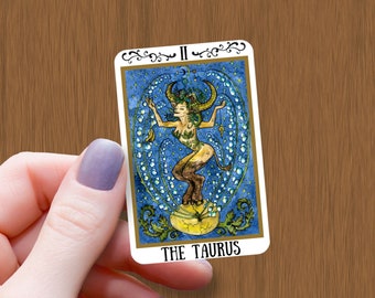 Taurus Zodiac Tarot Card Sticker: Waterproof Glossy Vinyl Decal