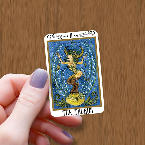 The Taurus Zodiac Tarot Card Waterproof Glossy Sticker, Taurus Horoscope Vinyl Stickers, Tarot Card Decal, Sticker Gift for Friend Birthday