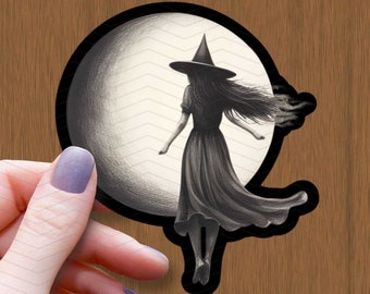Moon Witch Sketch Sticker: Waterproof Glossy Vinyl Decal