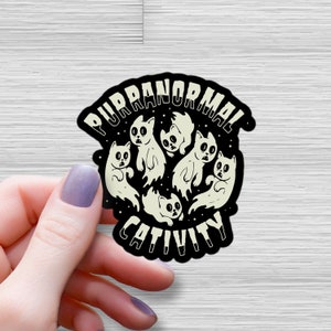 Purranormal Cativity Waterproof Glossy Sticker, Halloween Sticker, Cat Ghost Vinyl Stickers, Cat Ghostie Decal, Gift for Cat Lovers, Cat Boo