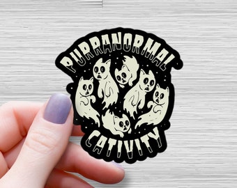 Purranormal Cativity Waterproof Glossy Sticker, Halloween Sticker, Cat Ghost Vinyl Stickers, Cat Ghostie Decal, Gift for Cat Lovers, Cat Boo