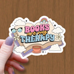 I libri sono la mia terapia Adesivo lucido impermeabile, Adesivo in vinile Kindle, Adesivo ansia, Regalo libresco, Adesivo da lettura, Regalo per lettore, Nerd