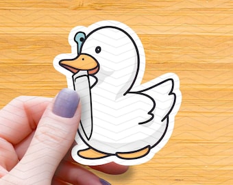 Duck with Knife Sticker: Silly Goose Meme, Waterproof Glossy Vinyl