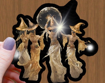 Moon Witch Waterproof Glossy Sticker, Gothic Pagan Decal