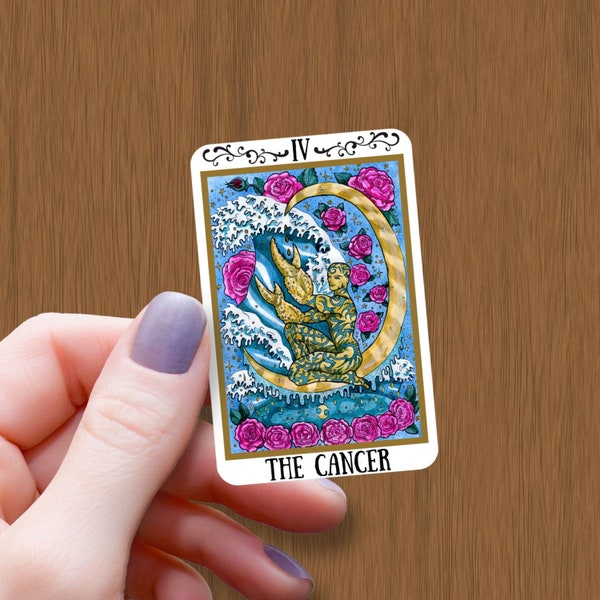 The Cancer Zodiac Tarot Card Waterproof Glossy Sticker, Cancer Horoscope Vinyl Stickers, Tarot Card Decal, Sticker Gift for Friend Birthday