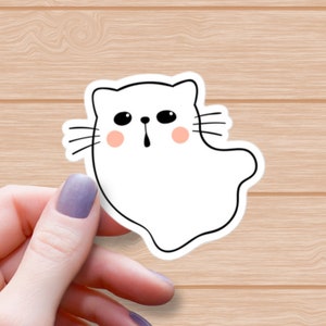 Süße Katze Geist Wasserfester Aufkleber, Halloween Sticker, Cat Boo Vinyl Sticker, Kawaii Kitty Sticker, Niedliches Kitten Ghostie Sticker Geschenk