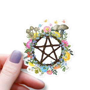 Witch Pentagram Waterproof Glossy Sticker, Woodland Nature Sticker, Witchy Sticker, Witchy Gift, Gift for Her, Pagan Sticker, Gothic Sticker