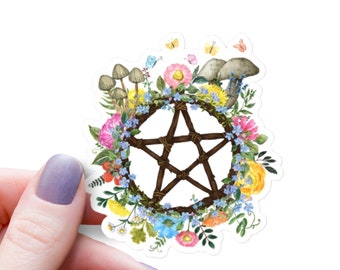 Floral Pentagram Sticker: Waterproof Witchy Decal