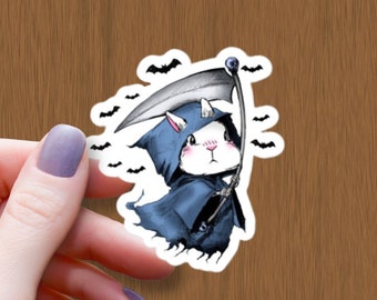 Grim Reaper Bunny Sticker: Waterproof Kawaii Spooky Rabbit Decal