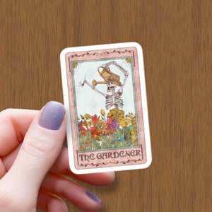 The Gardener Tarot Card Waterproof Glossy Sticker, Halloween Sticker, The Gardener Tarot Vinyl Stickers, Tarot Card Decal, Plant Lover Gift