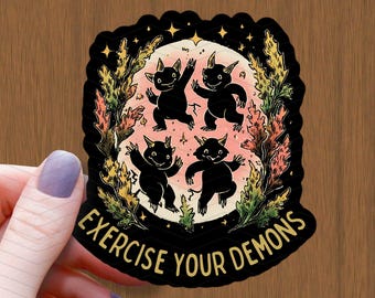 Calcomanía de vinilo impermeable "Ejercita tus demonios", calcomanía de brujería feminista
