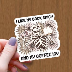 Spicy Book, Icy Coffee Skull Sticker: Waterproof Glossy Vinyl Decal
