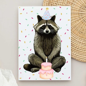 Cartão de aniversário de guaxinim, cartão de aniversário de guaxinim e bolo, presente de aniversário de guaxinim, cartão feito à mão, esposa, namorada, mãe, irmã, filha
