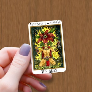 La carta del tarot del zodiaco de Aries Pegatina brillante impermeable, pegatinas de vinilo del Horóscopo de Aries, calcomanía de cartas del tarot, regalo de pegatina para el cumpleaños de un amigo