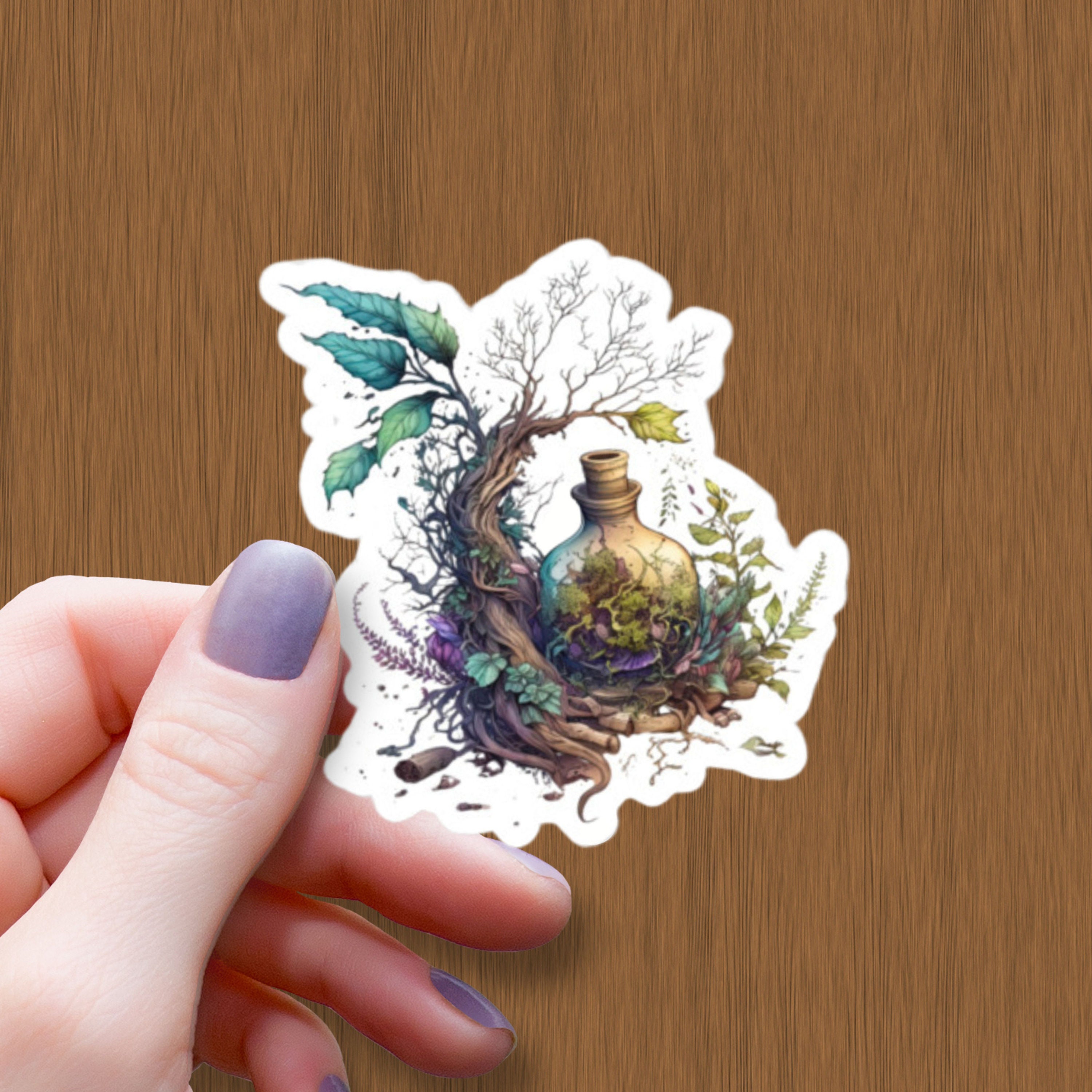 The Forest Witch Potion Waterproof Glossy Sticker, Halloween Vinyl Sticker, Tree in a Bottle Decal, Witchy Spell Stickers, Witch Friend Gift