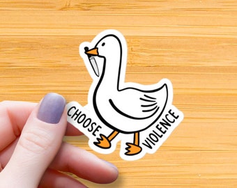 Goose With Knife Sticker: Funny Meme, Waterproof Glossy Vinyl