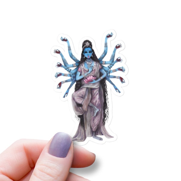 The Goddess Kali Waterproof Glossy Sticker, Goddess Kali Watercolor Sticker, Hindu God Vinyl Sticker, Goddess of Death Sticker, Hindu Gift
