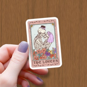 The Lovers Tarot Card Waterproof Glossy Sticker, Halloween Sticker, Skeleton Lovers Tarot Vinyl Autocollants, Tarot Card Decal, Gift for Friend