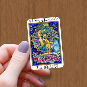 Adesivo brilhante à prova d'água para cartas de tarô do zodíaco Aquário, adesivos de vinil do horóscopo Aquário, decalque de cartas de tarô, presente adesivo para melhor amigo