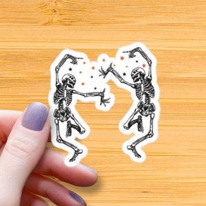 Dancing Duo Skeleton Waterproof Glossy Sticker, Skeleton Sticker, Halloween Sticker, Spooky Sticker, Creepy Sticker, Scary Skull, Funny Gift