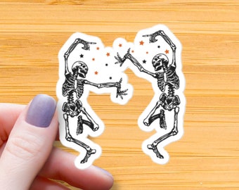 Waterdichte sticker dansende skeletten: Halloween, spookachtig, grappig cadeau
