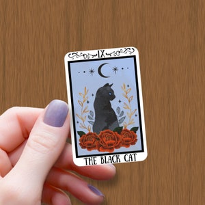 L’autocollant brillant imperméable à l’eau de la carte de tarot Black Carot, autocollant sorcière, autocollant d’Halloween, autocollants en vinyle de chat, décalcomanie de carte de tarot, cadeau amoureux du chat
