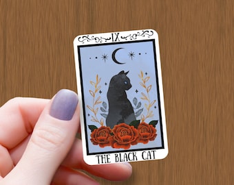 Black Cat Tarot Card Sticker: Waterproof Glossy Vinyl Decal