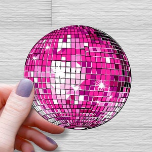 Disco Ball Pink Waterproof Glossy Sticker, Disco Ball Vinyl Sticker, Disco Lover Sticker, Dance Party Decal,  Gift for Him, Her, Friend Gift