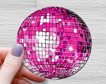 Pink Disco Ball Sticker: Waterproof Glossy Vinyl Decal