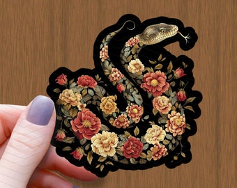 Floral Snake Sticker: Waterproof Glossy Vinyl Decal