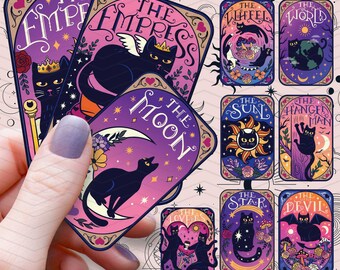 Black Cat Tarot Card Sticker: Waterproof Glossy Vinyl Witchy Decal
