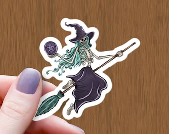 Witch Skeleton Waterproof Sticker: Halloween Spooky Decal
