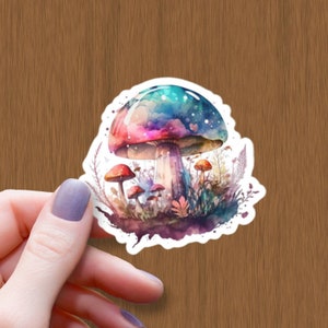 Mushroom World Watercolor Waterproof Glossy Sticker, Cottagecore Vinyl Sticker, Fairy Mushroom Decal, Witch Aesthetic Sticker, Mushroom Gift