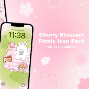 Cherry Blossom Picnic Icon Pack, Cute icons, Pink icon set, iOS and Android app icons, Aesthetic Icon pack