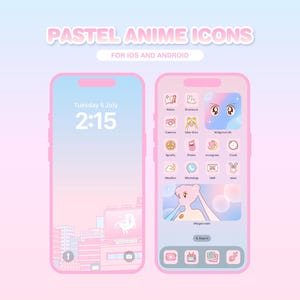 Pastel Anime Icon Pack, Cute icons, Pink icon set, iOS and Android app icons, Aesthetic Icon pack