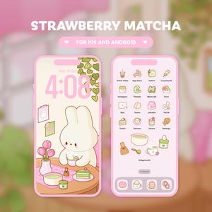 Strawberry Matcha Phone Theme | Pastel App Icons, Wallpapers & Widgets for iOS and Android