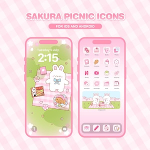 Sakura Picnic Icon Pack: 70+ Cherry Blossom App Icons, Wallpapers & Widgets (Digital Download)